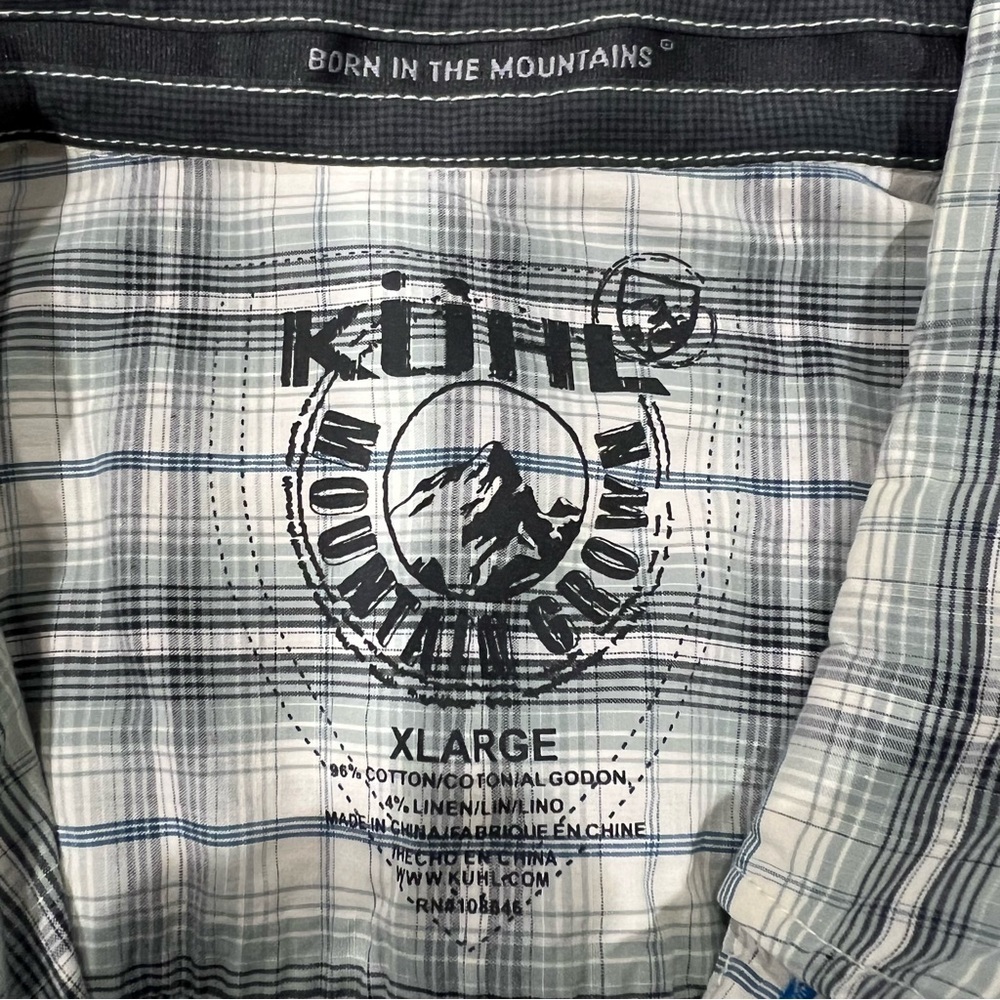 Kuhl Men’s XL Extra Large Eluxur Madras Button Down Plaid Shirt Blue Gray Hiking - Picture 10 of 10